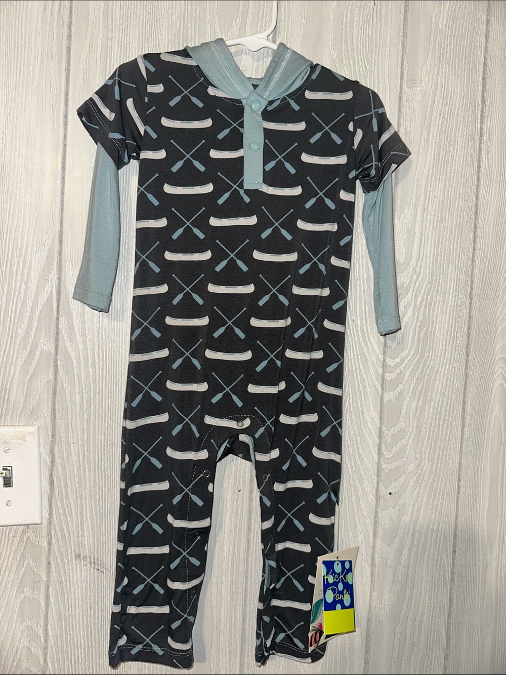 Kids Canoe & Oar Print Hooded One-Piece bamboo 18/24m